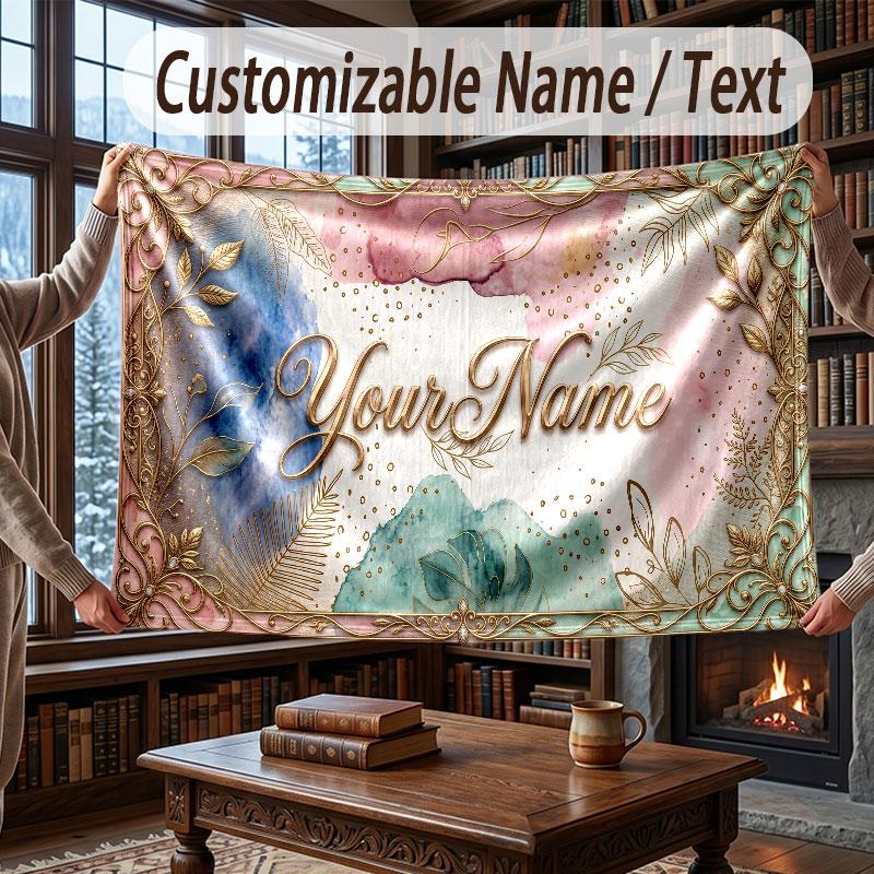 Decorative Artwork Theme Throw Blanket Custom Name Text Personalized Blanket Soft Cozy Blanket for Home Sofa Bed