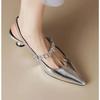 New Black Silver Low Heels Sandals Women Shiny Crystal Straps Pointed Toe Sandals Woman Slingbacks Pumps Ladies Shoes