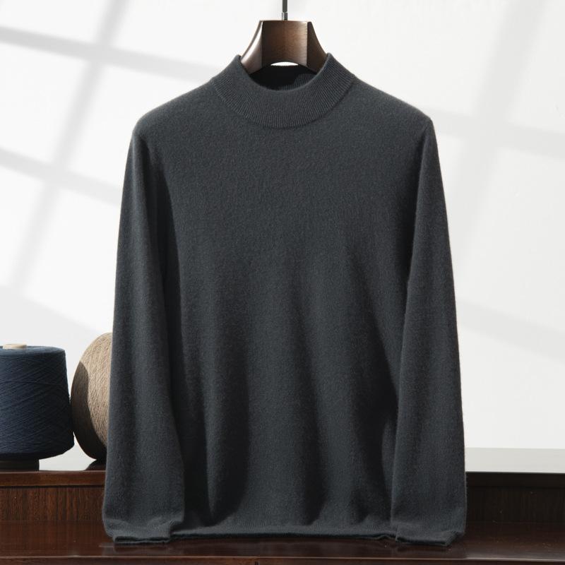 Cashmere shirt semi-turtleneck sweater solid color long-sleeved inner with wool knitting