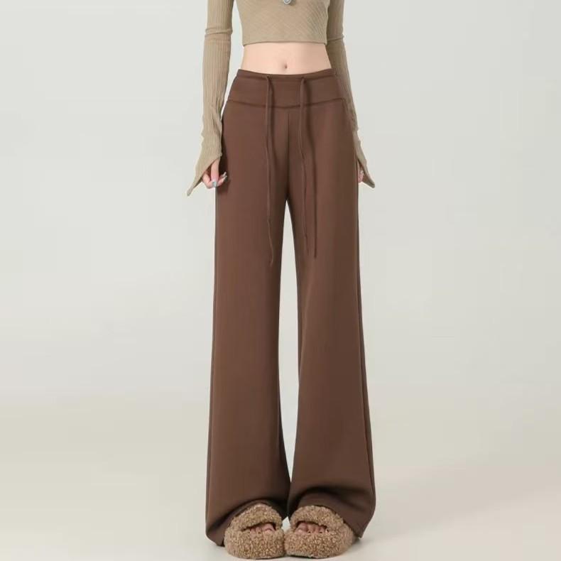 Space Cotton High Waist Drawstring Wide Leg Lounge Pants For Women With Pockets