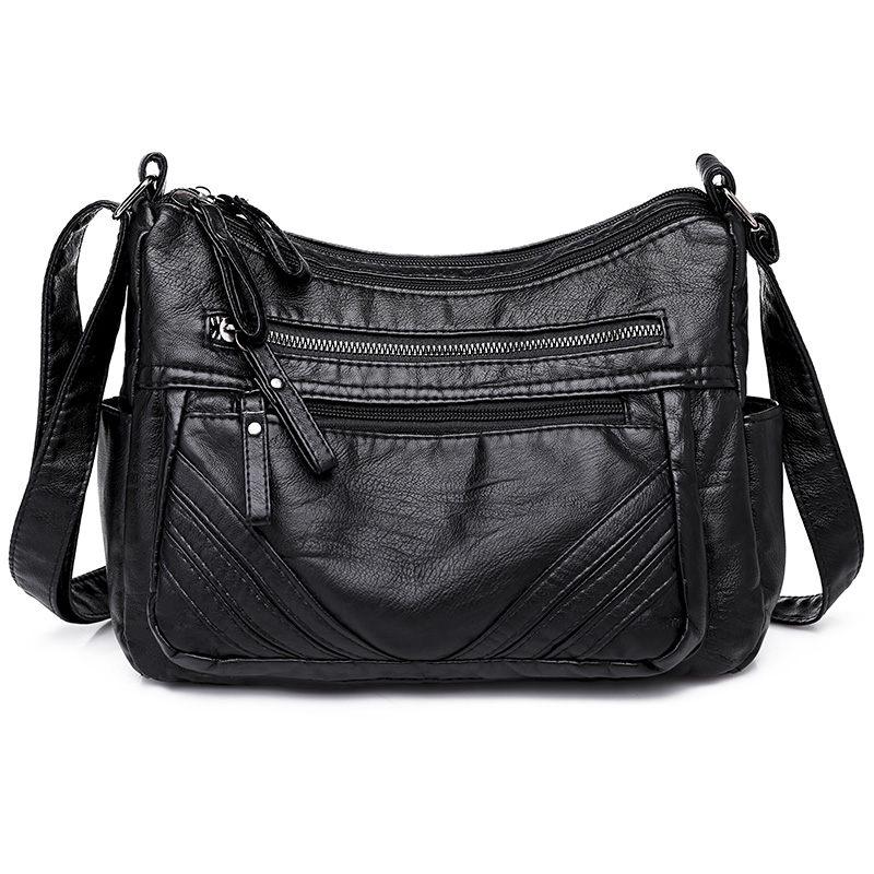 Black Winter Style Washed Leather Luxury Handbags Women Bags Designer Ladies Shoulder Crossbody Bags For Women