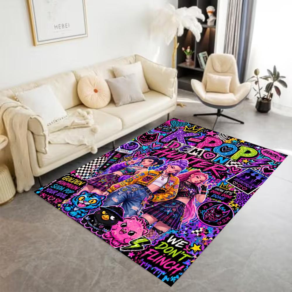 K-pop Fashion Fusion Floor Rug Office Rug Perfect for Dining Room Study room Balcony Living Rooms Anti-slip Rug Anime Office Decor Best for Christmas