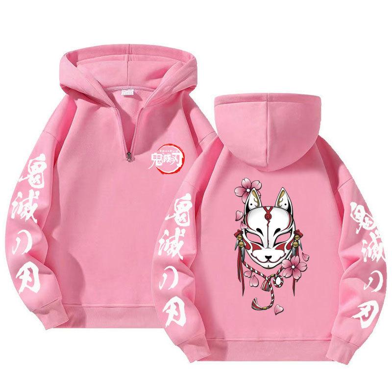 Japonské Anime Demon Slayer Mikiny s polovičným zipsom Harajuku Manga Grafické Pulóvre Bežné s kapucňou Streetwear Mikiny