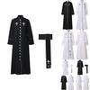Women's Priest Robe With Stand Collar Roman Cassock Belt Street Style White/black Xs-5xl