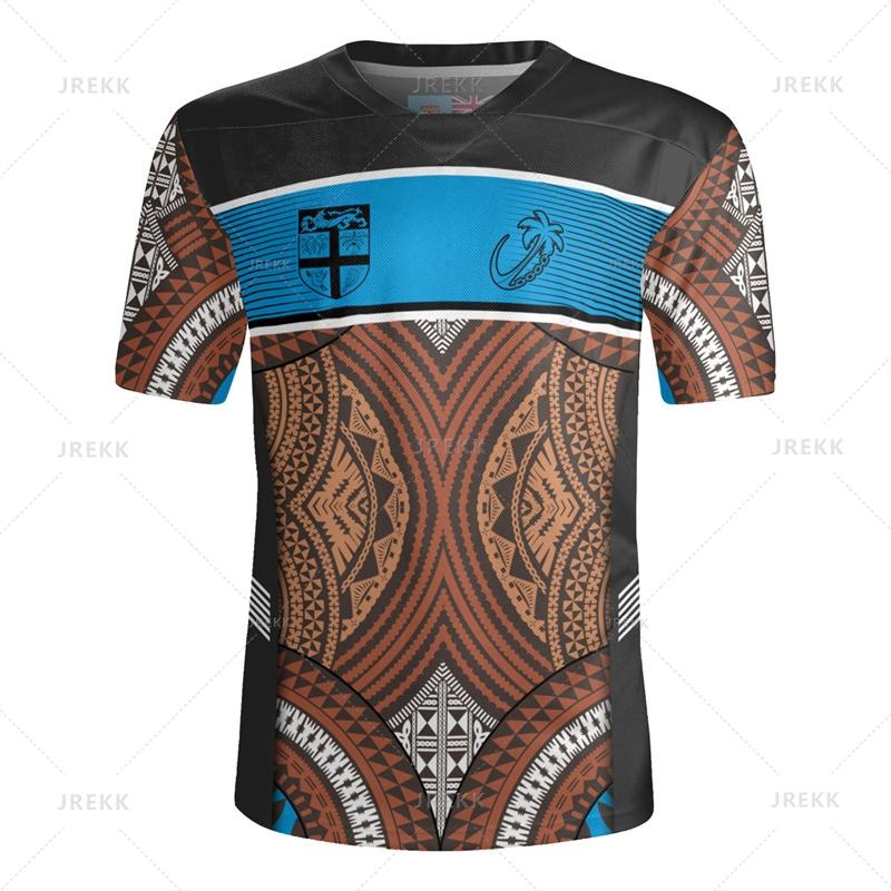 3D Printing The Republic-of Fiji Flag V Neck T Shirt Fiji Rugby-Jersey Emblem Graphic V neck T Shirts For Men Fashion Tee Shirts