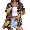 Womens Spring Tops Button Down Short Sleeve Leaf Print Shirt Summer Shirts for Women Casual Loose Fit Blouse Womens Summer Shirts