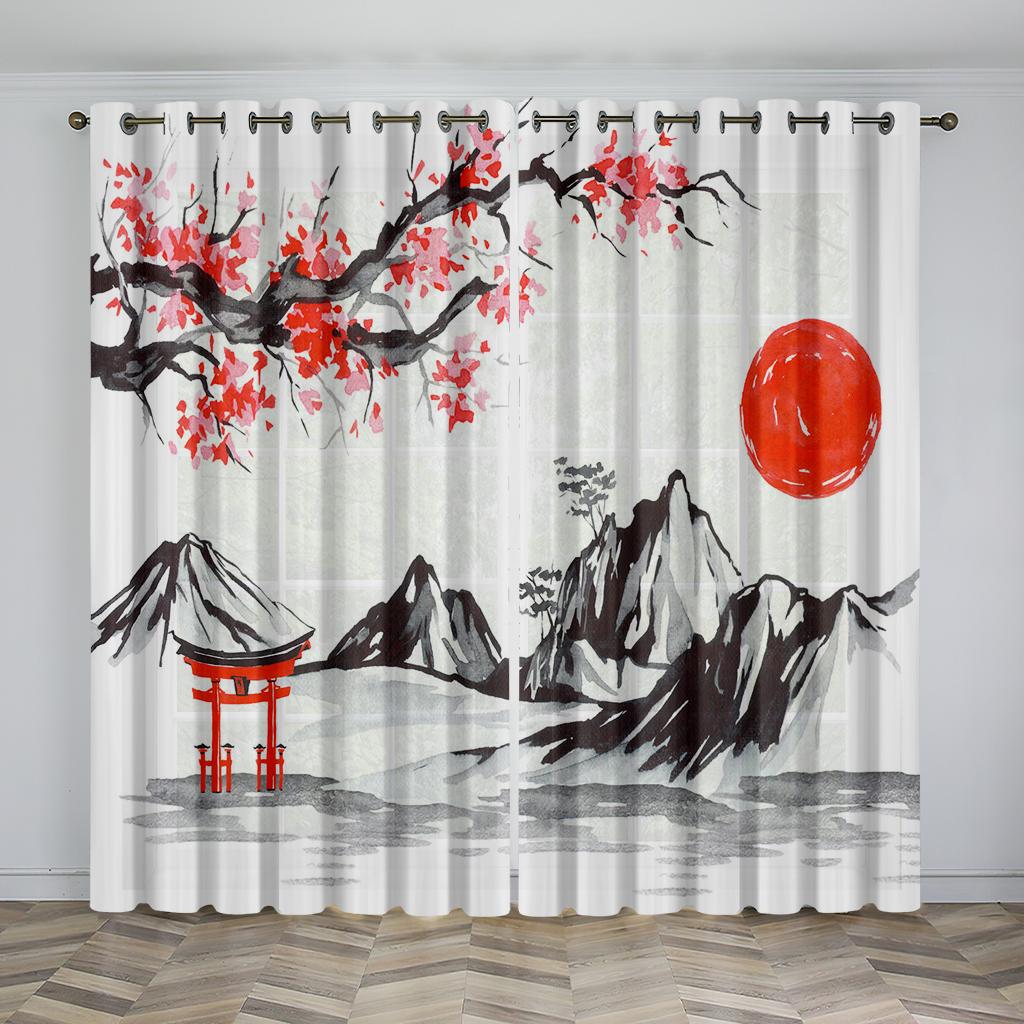 Chinese Style Natural Scenery Curtains Mountains Rivers Lakes Flowers Plants Elegant Curtains 2 Panels Living Room Bedroom Decor