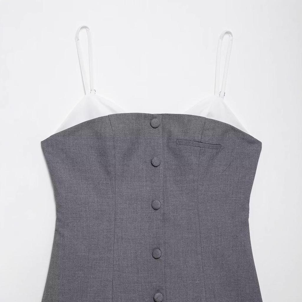 2025 Spring Women's European & American Style Poplin Patchwork Short Dress