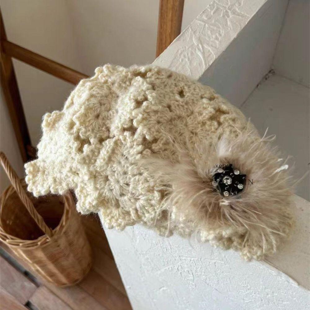 Bohemian Hollow Knitted Beanies Hat Weave Y2K Sweet Hat Vintage Casual Turban Hat  Autumn