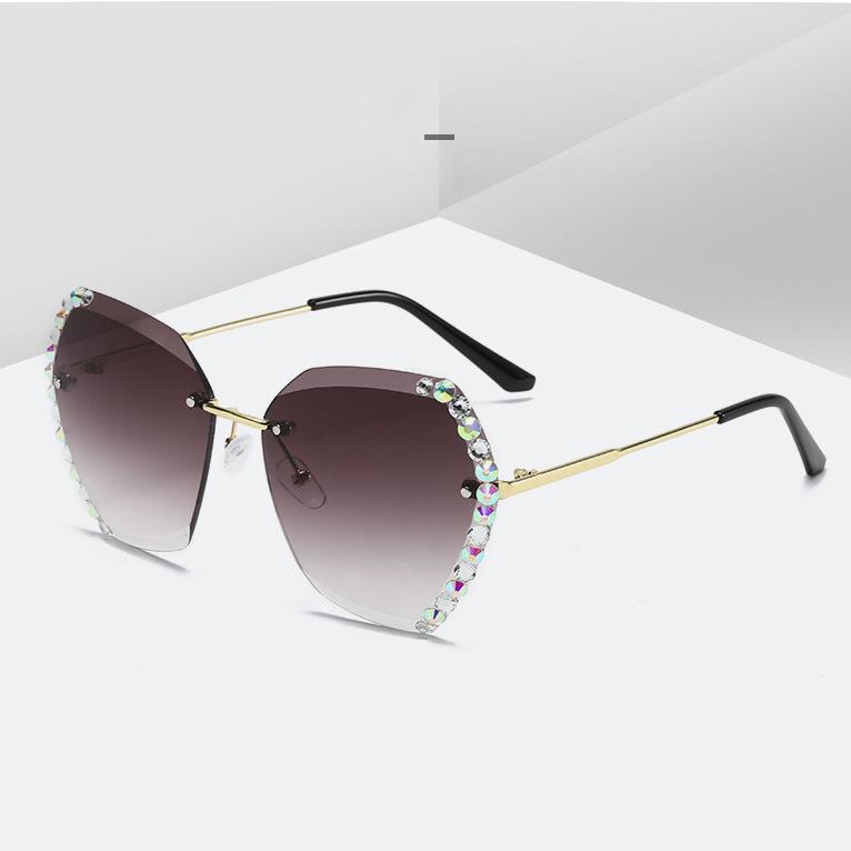 Vintage Fashion Oversized Rimless Sunglasses Women Luxury Brand Design Sexy Diamond Square Sun Glasses For Female