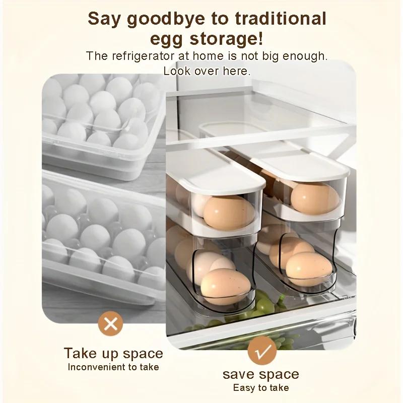 Dispenser Refrigerator Egg Storage Box Double Layers Rolling Egg Automatic Scrolling Holder Household Large Capacity Organizer