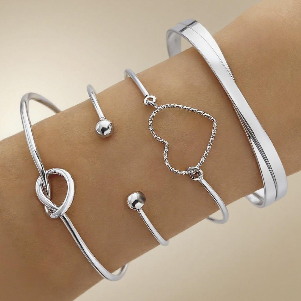 Striped rhombus pattern exaggerated personalized twist design multi-layer opening stacked bracelet women's bracelet set