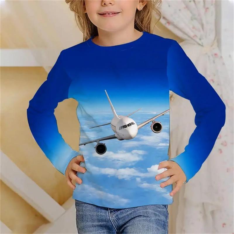 Long Sleeve T-Shirts Summer Aircraft 3D Printed T Shirt Fashion Kids Casual Boy Girl O-Neck Tshirt Children's Tees Tops Clothing