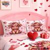 3pc pink Valentine's Day Highland Cow Print Coreless Quilt Set Multi Size Bedroom Dormitory Bedding Decoration Machine Washable