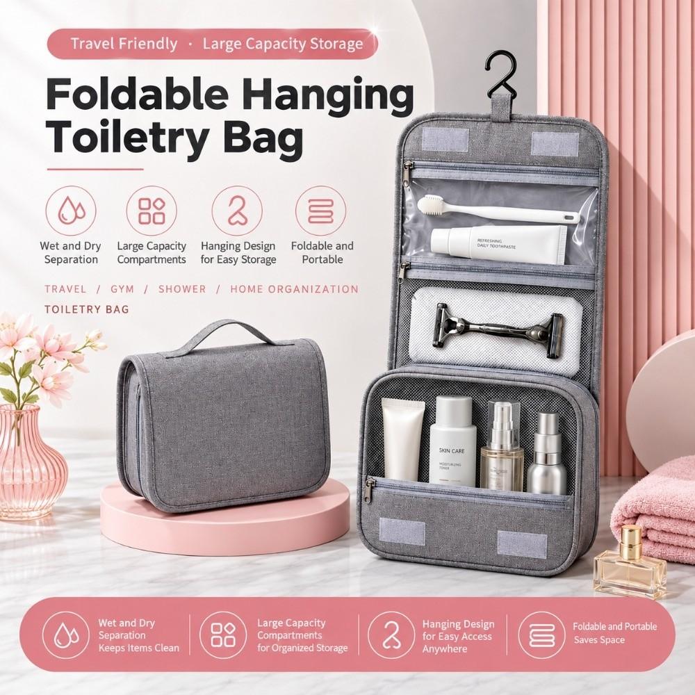 Hanging Hook Travel Cosmetic Bag Foldable Makeup Organizer Toiletry Organizer Beauty Essentials