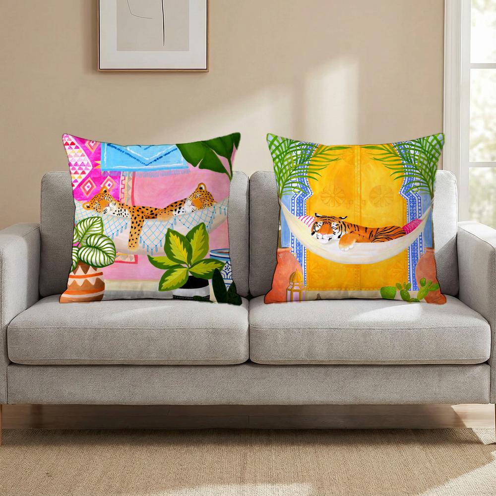 Cheetah Llama Leopard Jungle Cushion Cover Multi-Scene Pillow Cover for Home & Car - Reversible, Soft & Durable for Daily Use