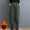 Pantaloni Harem in Velluto a Coste Viola Ispessiti Foderati in Pile da Donna per Donne di Mezza Età Stile Invernale Pantaloni Peonia della Mamma