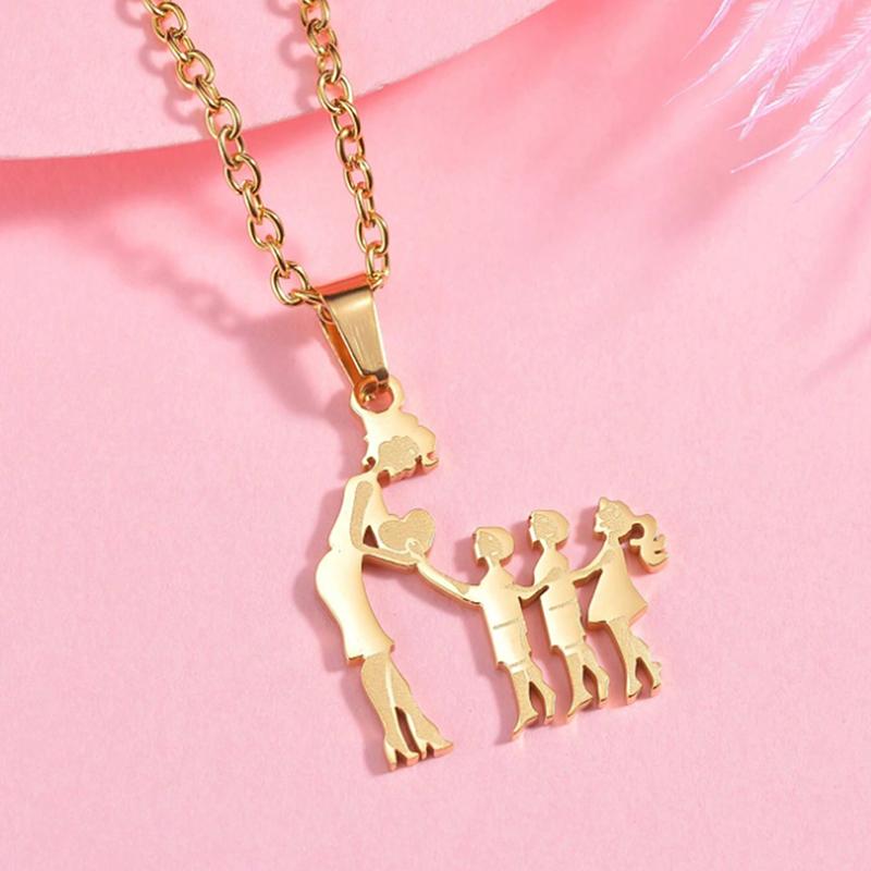 Mother And Children Necklace Stainless Steel Mom Son Daughter Pendants Necklaces Family Jewelry Gifts