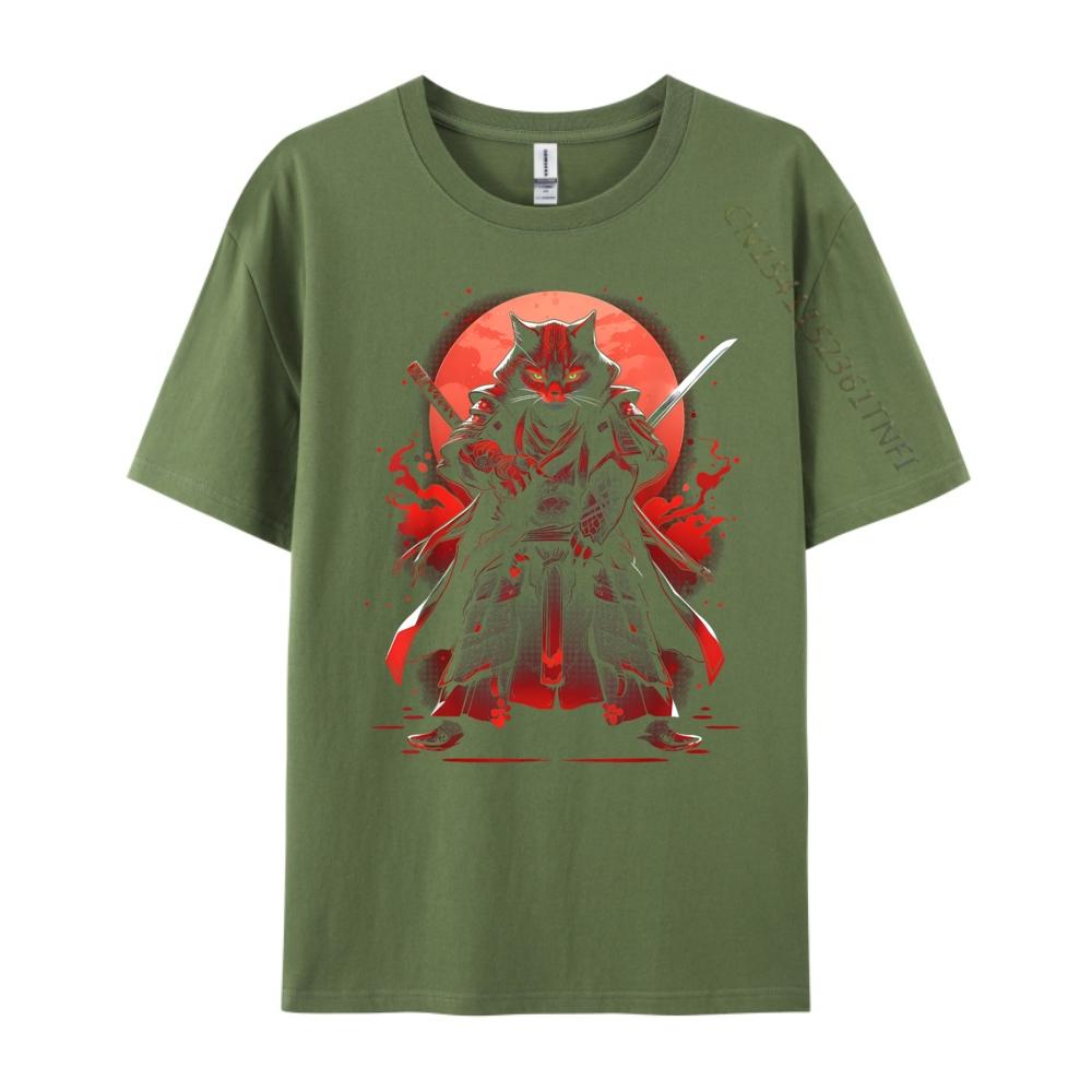 Cat Samurai Ninja Cat Samurai Art Ukiyo E Grey Shirt Graphic Tee Female Mens T Shirt Camisetas Hombre