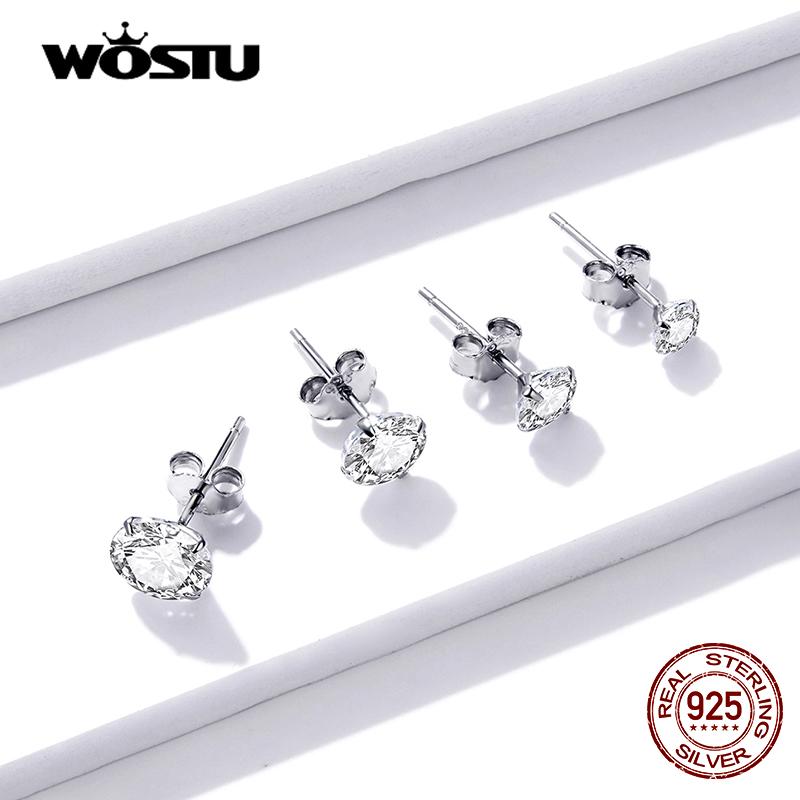 WOSTU 925 Sterling Silver Dazzling CZ Zircon Stud Earrings For Women Girl Girlfriend Daily Jewelry Gift CTE166