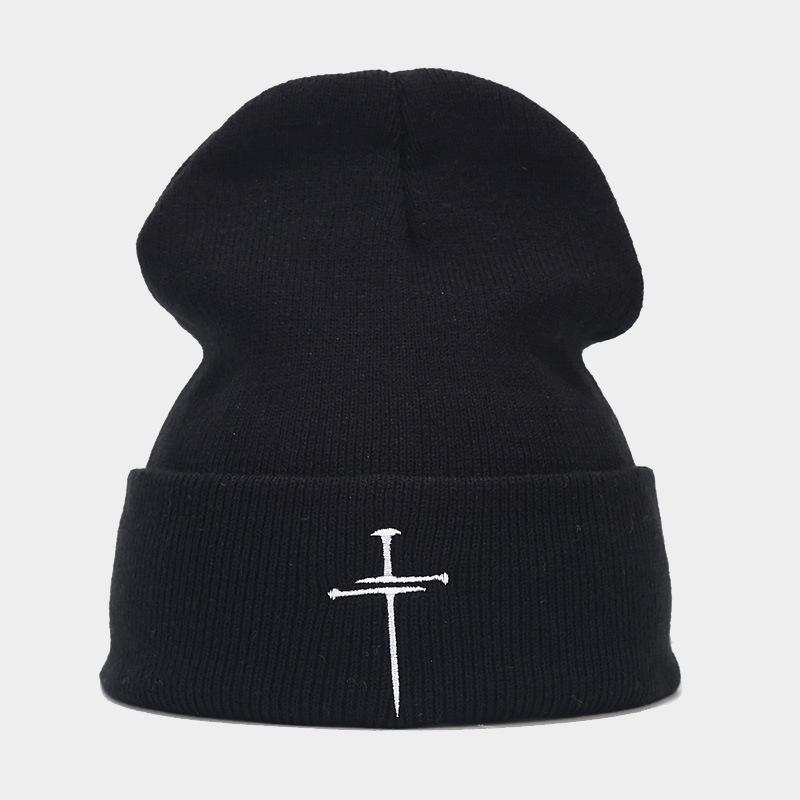 Trendy brand literary and retro cross trendy embroidery pile cold hat men's and women's niche personalized knitted hat
