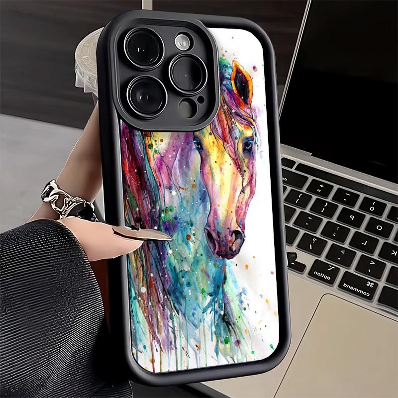 Phone Case for iPhone 17 Air 16E 15 16 Pro Max Oil Painting Horse Cover 14 Plus 13 12 Mini Soft Shell Silicone Fundas