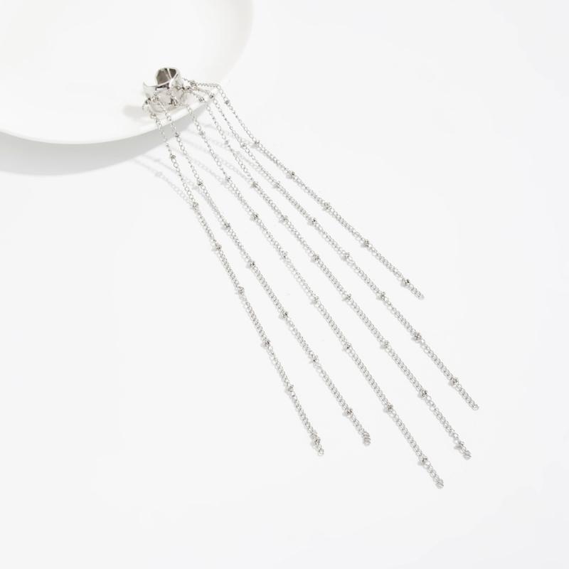 Stylish Clip On Earrings For Women Trendy Imitation Bead And Fringe Hanging Ear Cuffs