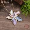 New enamel color double-layer five-petal flower alloy pendant, women's exaggerated personality high-end flower necklace