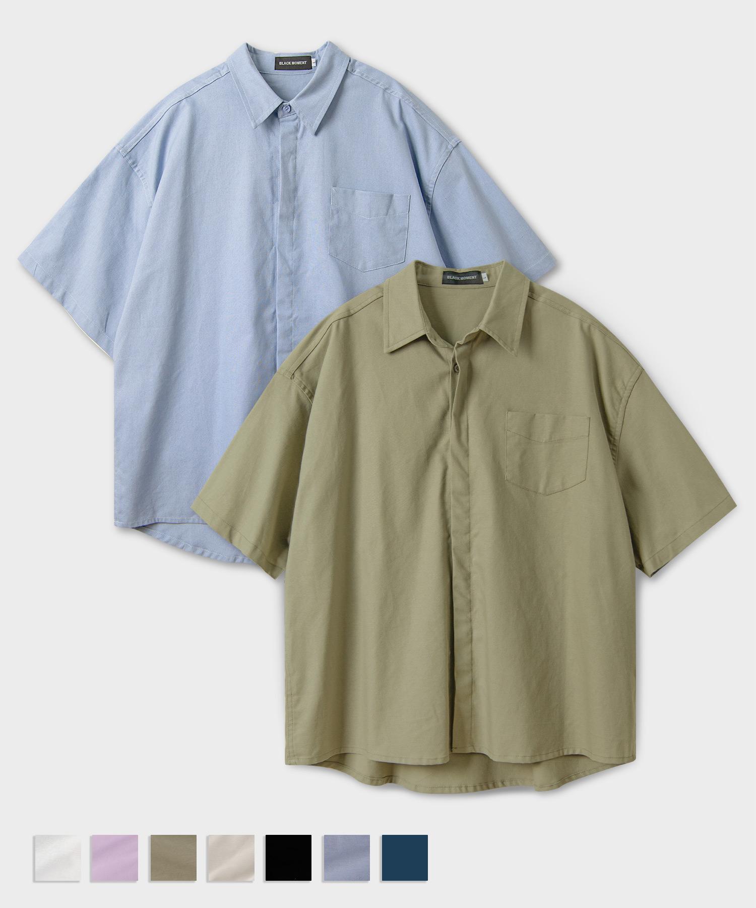 Black Moment [Waterproof] Linen Basic Oversized Short Sleeve Shirt Jacket 7 Colors Light Beige/L