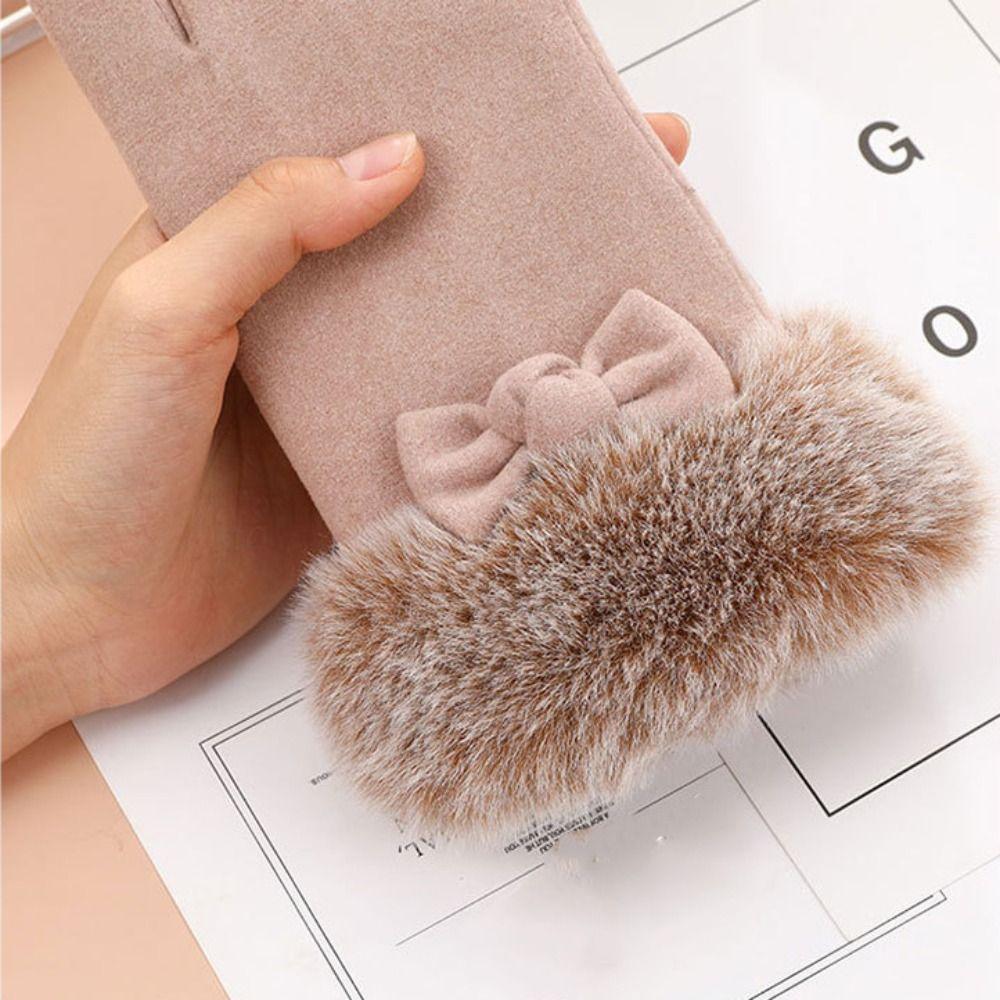 Keep Warm Winter Velvet Gloves  Women Mittens Soft Bow Plush Gloves  Ladies