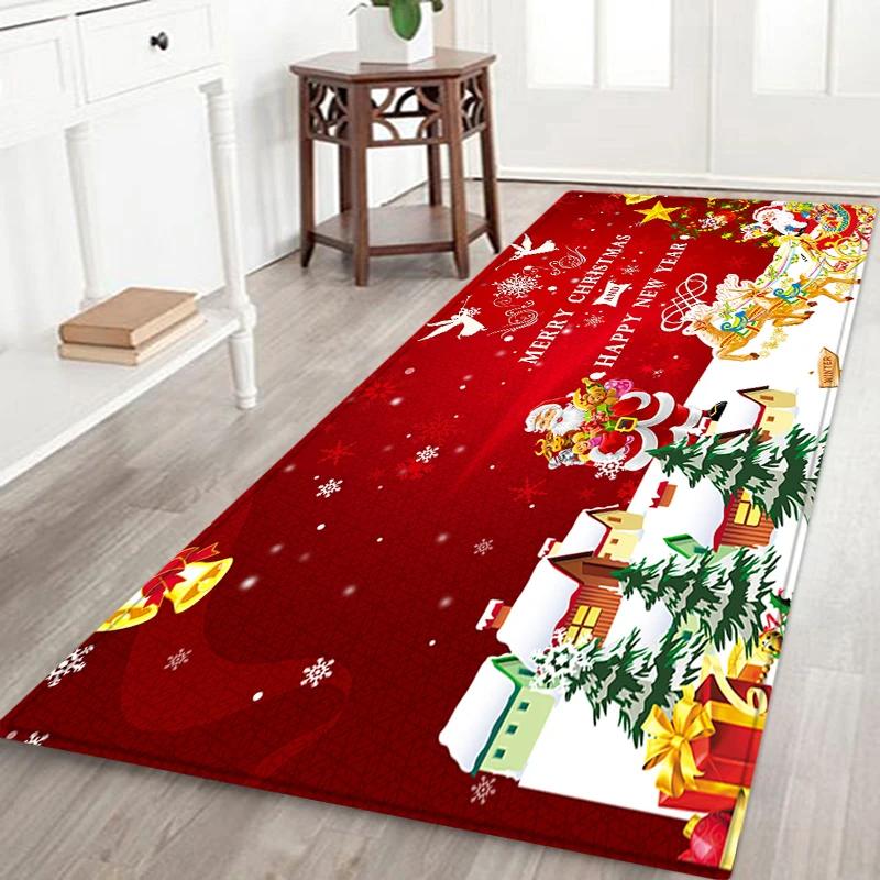 Buon Natale Tappeto Babbo Natale per Soggiorno Decorazione Casa Cucina Ingresso Corridoio Balcone Tappetini Flanella Camera da Letto Zerbino Ingresso