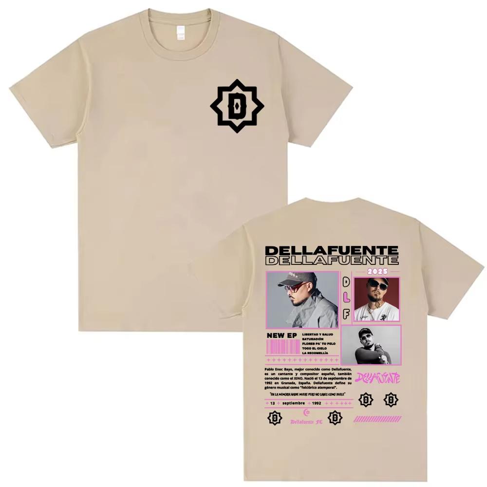 Rapper Dellafuente 2025 Tour Double Sided Graphic T Shirts Men Women Cotton Short Sleeve Tees Fashion Hip Hop Streetwear Tops