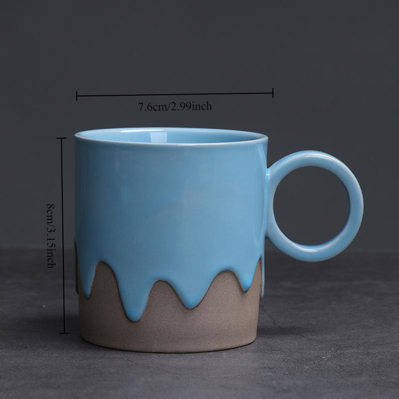 Creative Vintage Style Coarse Pottery Coffee Cup and Saucer Set with Flowing Glaze Finish for Latte Art Home Decor Use Gift Box
