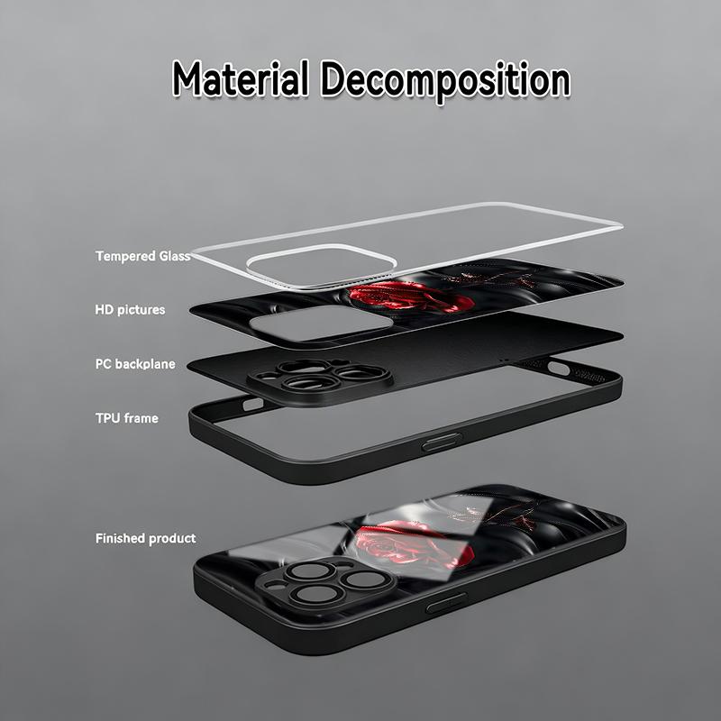 Premium Red Roses Tempered Glass Phone Case for iPhone 18 17 Pro Max 16 15 14 Plus 13 12 11 Pro Max 16E 17Air X XR XS 7 8 Cover
