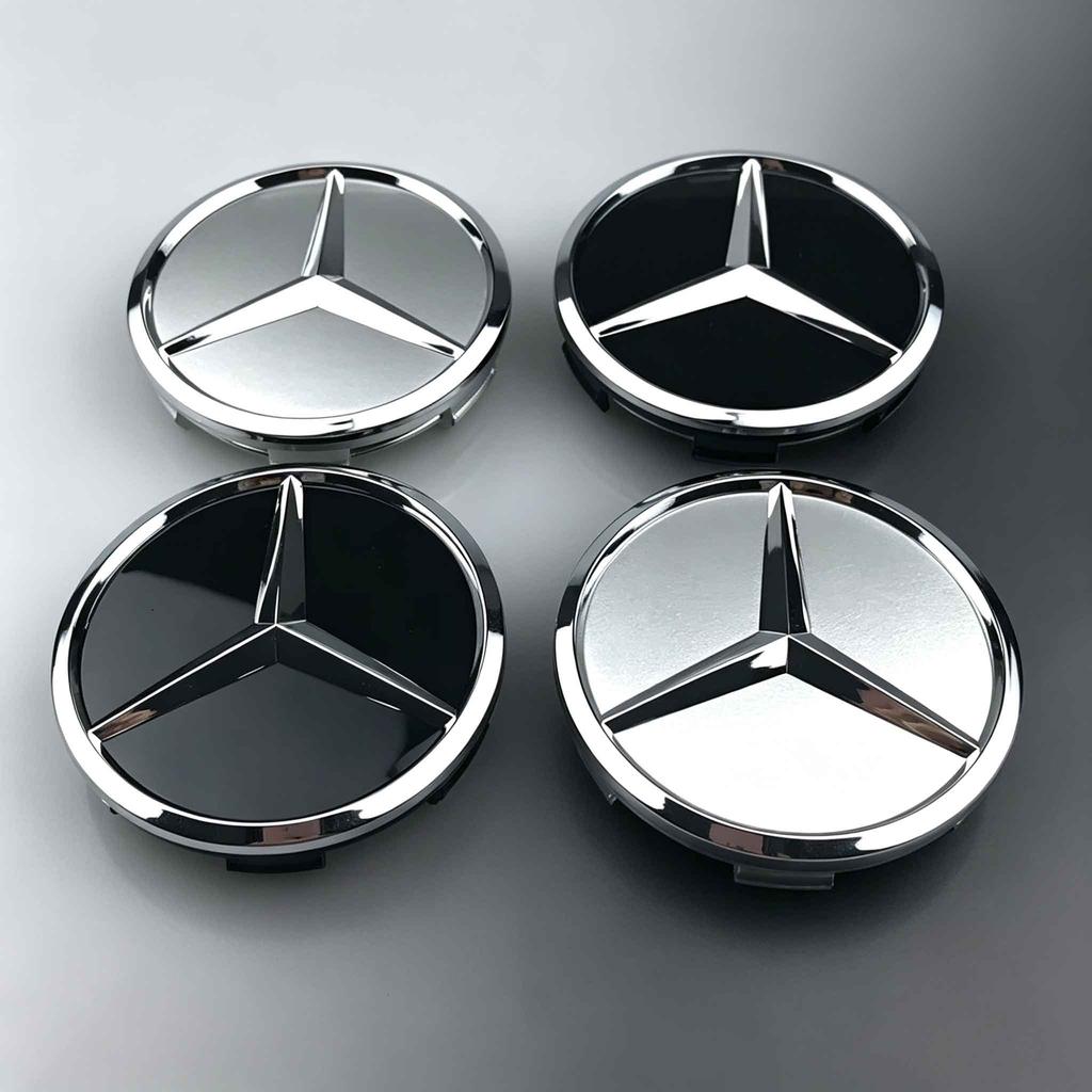 60mm Round Wheel Hub Center Caps With Three Pointed Star Badge 2 Colors Optional Fit Mercedes-Benz C-Class E-Class S-Class GLC A