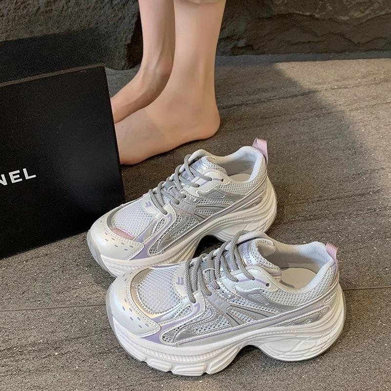 

Thick-soled silver dad shoes women s 2025 new mesh breathable heightening lightweight fashion high-end casual sports shoes 35
