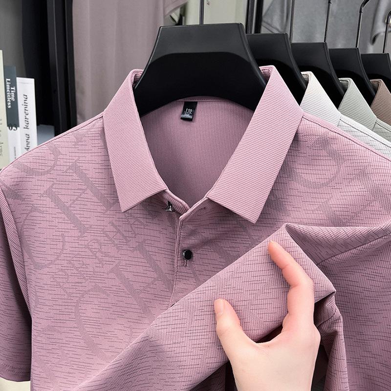 

Short Sleeve Polo Shirt Thin Loose Solid Color T-Shirt Letter Print Bottom Top M