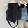 Women's 2024 Summer Irregular Black Sleeveless Suit Vest