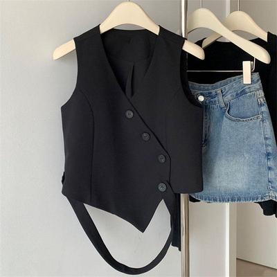 Women's 2024 Summer Irregular Black Sleeveless Suit Vest