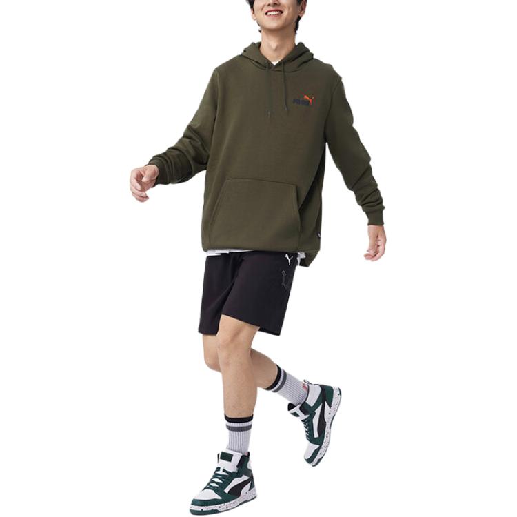 Puma ESS+2 Col FW24 Vintage Casual Fleece Lined Drawstring Hooded Long Sleeved Sweatshirt Men's Dark Olive 674471-76