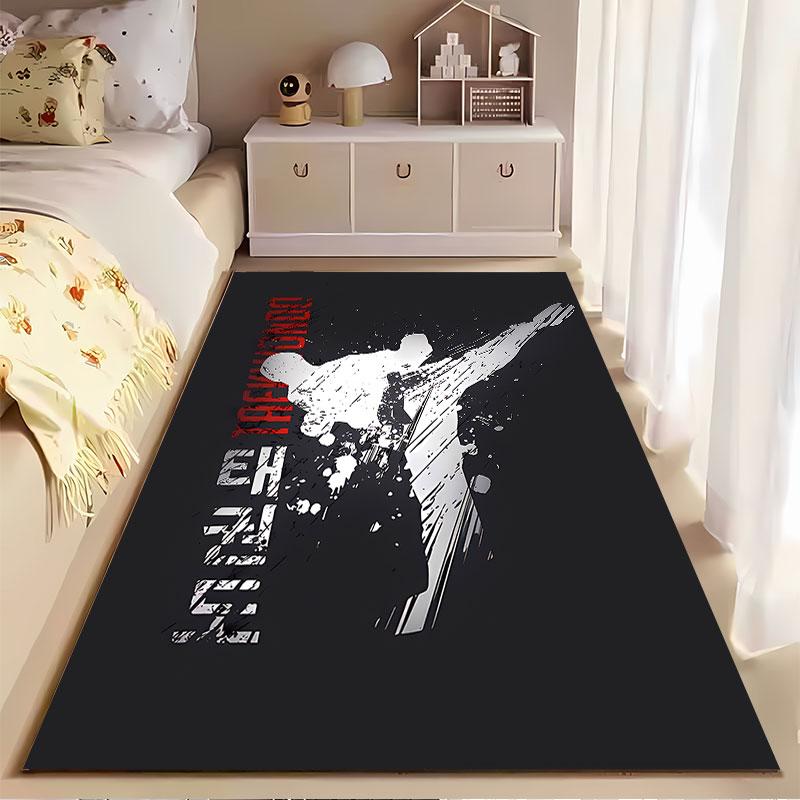 Taekwondo Kick Silhouette Rug suitable as a non-slip mat for the living room or bedroom sofa