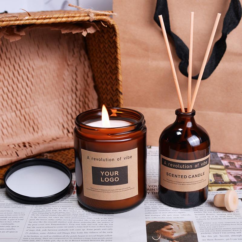 

Scented Candle Glass Bottle Old-fashioned Extended Pole Match Wood Stem Creative High-end Bamboo Gift Box Fragrance Set