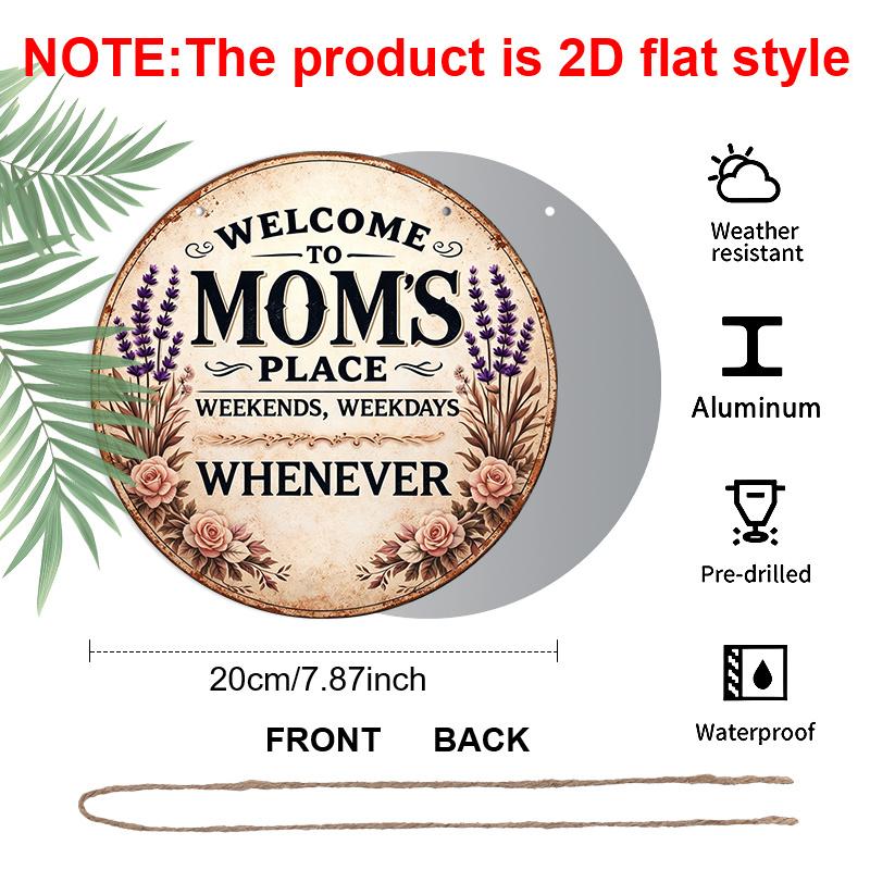 2D Flat - 1pc Round Aluminum Hanging Sign, Vintage Plaque about "Welcome to Mom'S Exclusive Space", Warm Family Gathering Decorative Sign, Suitable
