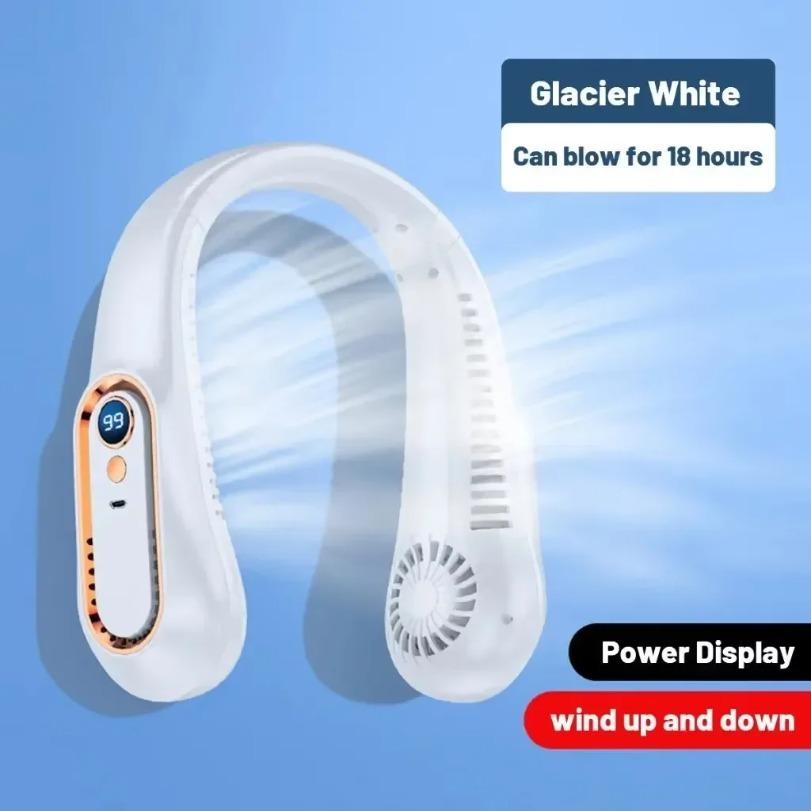 1PCS 5 Gears Hanging Neck Fan 720 ° Circulating Air Outlet Smart Digital Display 7000mAh Long Battery Life For Fitness City Walk