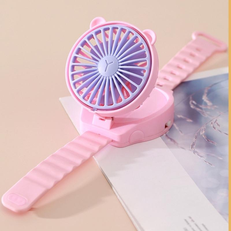 AM4 Battery Operated Powerful Watch Fan Portable Small Lightweight Cartoon Cooling Fan for Girl Kids Indoor Outdoor