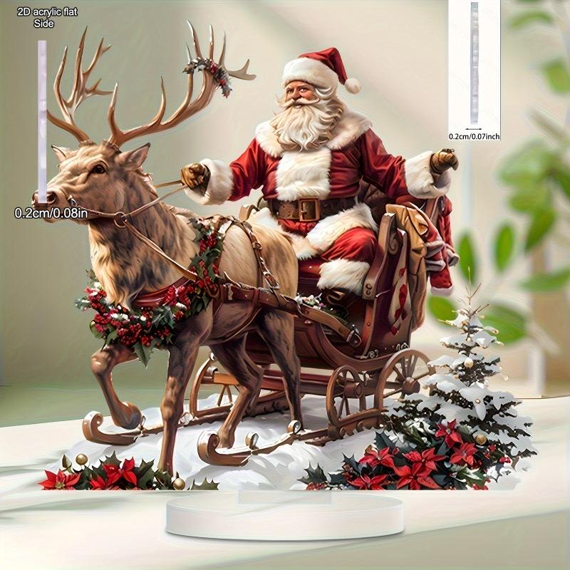 2D Flat Santa Claus Reindeer Sleigh Acrylic Desktop Decoration, Suitable for Wall Decoration, Porch, Room, Villa, Accents Home, Hallway, or Workplace