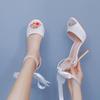 11cm White Wedding Heels for Ladies Pearl Ankle Strap Back Lace Bowknot Sandals Women's Elegant Dress Shoes Sandalias De Mujer