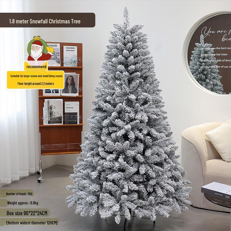 White Snowfall Christmas Tree with Flocked Finish - Sizes: 1.5m, 1.8m, 2.1m, 2.4m
