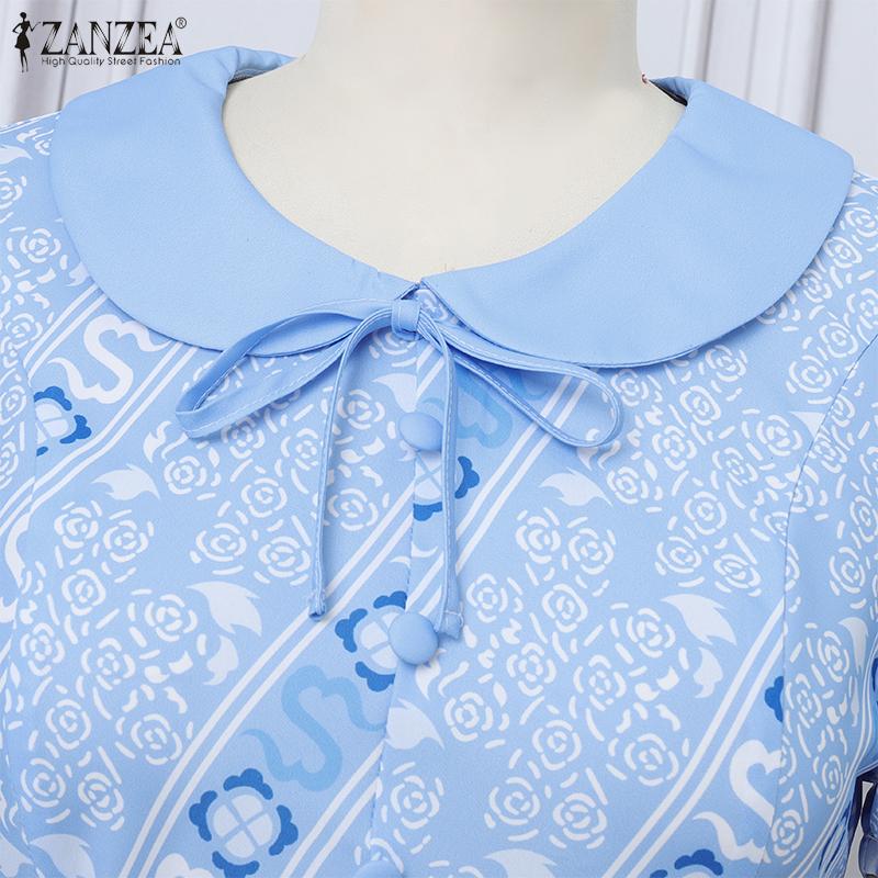 ZANZEA Women Casual Doll Collar Summer Short Sleeve Print Dress