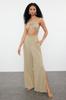 Women's Style Bottom-Top Set Clothes Green Woven Linen Blend Blouse Trouser Set